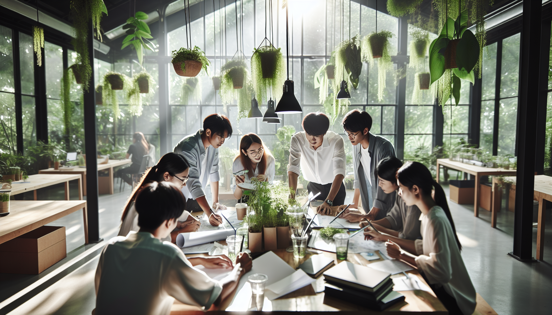 Đội ngũ châu Á hợp tác trong không gian làm việc sáng tạo